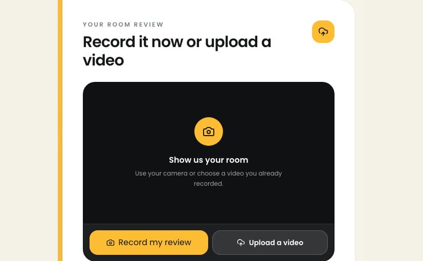The TravelSnap interface for recording or uploading a guest video